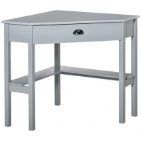 HOMCOM Corner Desk, Triangle Computer Desk with Drawer and Storage Shelves for Small Spaces, Home Office Workstation for Living Room, or Bedroom, Grey(m-1)