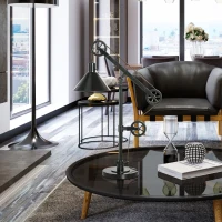 HOMCOM Industrial Table Lamp with Steel Frame, for LED Halogen Bulb, Bedside Lamp with Rotary Switch for Bedroom Living Room Study, Black(m-10)