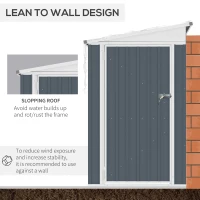 Outsunny 4' x 7.6' Lean to Garden Storage Shed, Outdoor Metal Tool House with Lockable Door Vents for Backyard Patio Lawn, Gray(m-7)