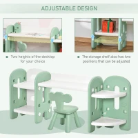 Qaba Kids Table and Chair Set, Activity Desk with Bookshelf & Storage for Study, Activities, Arts, or Crafts, Green and White(m-5)