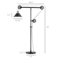 HOMCOM 70" Industrial Standing Reading Lamp with Steel Frame, for LED Halogen Bulb, Steampunk Tall Lamp with Rotary Switch for Bedroom Living Room Study, Black(m-3)