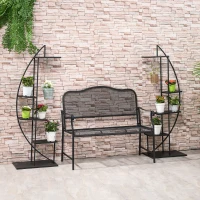 Outsunny 5 Tier Metal Plant Stand, Half Moon Shape Curved Flower Pot Holder Shelf, 2 Pack, Black(m-10)