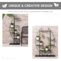 Outsunny 5 Tier Metal Plant Stand, Half Moon Shape Curved Flower Pot Holder Shelf, 2 Pack, Black(m-4)