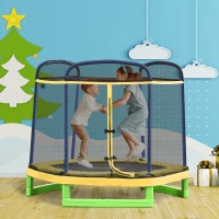 Outsunny 7FT Heavy-Duty Trampoline for Kids Outdoor Toys, Small Backyard 7' Trampoline with Net, Exercise Toy for Kids 3-12, Yellow(m-8)