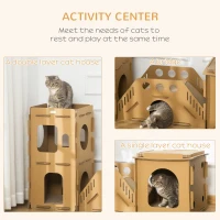 PawHut Cardboard Cat House DIY Cat Tree with Condos, Scratching Pad Board Hideaway Toy Pet Furniture, Brown(m-4)