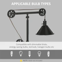 HOMCOM Industrial Table Lamp with Steel Frame, for LED Halogen Bulb, Bedside Lamp with Rotary Switch for Bedroom Living Room Study, Black(m-6)
