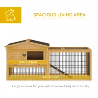 PawHut 2 Levels Wooden Rabbit Hutch, Bunny Hutch House Guinea Pig Cage with Run Space, Removable Tray, Ramp & Waterproof Roof for Outdoor, Yellow(m-4)