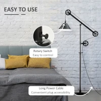 HOMCOM 70" Industrial Standing Reading Lamp with Steel Frame, for LED Halogen Bulb, Steampunk Tall Lamp with Rotary Switch for Bedroom Living Room Study, Black(m-5)