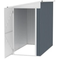 Outsunny 4' x 7.6' Lean to Garden Storage Shed, Outdoor Metal Tool House with Lockable Door Vents for Backyard Patio Lawn, Gray(m-11)