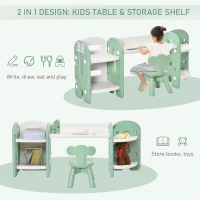 Qaba Kids Table and Chair Set, Activity Desk with Bookshelf & Storage for Study, Activities, Arts, or Crafts, Green and White(m-4)