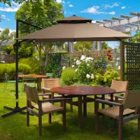 Outsunny 11Ft Patio Umbrella Outdoor Cantilever Offset Umbrella Aluminum Square Umbrella with Cross Base, 360° Rotation, 5 Adjustable Tilt Angles and Umbrella Cover for Garden Beach, Coffee(m-8)