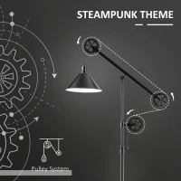 HOMCOM 70" Industrial Standing Reading Lamp with Steel Frame, for LED Halogen Bulb, Steampunk Tall Lamp with Rotary Switch for Bedroom Living Room Study, Black(m-4)