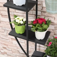 Outsunny 5 Tier Metal Plant Stand, Half Moon Shape Curved Flower Pot Holder Shelf, 2 Pack, Black(m-9)