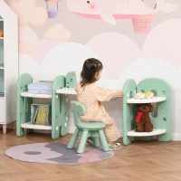 Qaba Kids Table and Chair Set, Activity Desk with Bookshelf & Storage for Study, Activities, Arts, or Crafts, Green and White(m-2)