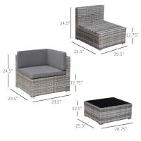 Outsunny 7-Piece Patio Furniture Set, Outdoor Wicker Conversation Set, All Weather PE Rattan Sectional Sofa Set with Cushions and Tempered Glass Top Coffee Table, Pillows, Light Gray(m-3)