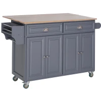 HOMCOM Rolling Kitchen Island on Wheels Ultility Cart with Drop-Leaf and Rubber Wood Countertop, Storage Drawer, Door Cabinet, Grey(m-8)