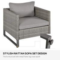 Outsunny 4 Pieces Patio Furniture Set, Deluxe PE Rattan Sofa Set Outdoor Furniture Set Wicker Conversation Furniture Lawn Patio Bistro Coffee Table Set w/Cushion, Grey(m-6)