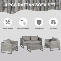 Outsunny 4 Pieces Patio Furniture Set, Deluxe PE Rattan Sofa Set Outdoor Furniture Set Wicker Conversation Furniture Lawn Patio Bistro Coffee Table Set w/Cushion, Grey(m-4)