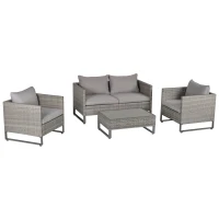 Outsunny 4 Pieces Patio Furniture Set, Deluxe PE Rattan Sofa Set Outdoor Furniture Set Wicker Conversation Furniture Lawn Patio Bistro Coffee Table Set w/Cushion, Grey(m-2)