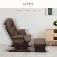 HOMCOM Nursery Glider Rocking Chair with Ottoman, Thick Padded Cushion Seating and Wood Base, Brown(m-6)