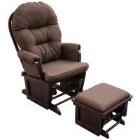 HOMCOM Nursery Glider Rocking Chair with Ottoman, Thick Padded Cushion Seating and Wood Base, Brown(m-8)