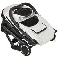 PawHut Travel Pet Stroller for Dogs, Cats, One-Click Fold Jogger Pushchair with Aluminum Frame, EVA Wheels, Brakes, Basket Storage, Safety Belts, Adjustable Canopy, Zippered Mesh Window Door, Beige(m-11)