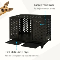 PawHut 45" Heavy Duty Steel Dog Crate Kennel Pet Cage with Wheels for Portability & 1 Doors for Convenient Access Anti-Pinching Floor, Black(m-9)