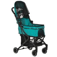 PawHut Travel Pet Stroller for Dogs, Cats, One-Click Fold Jogger Pushchair with Aluminum Frame, EVA Wheels, Brakes, Basket Storage, Safety Belts, Adjustable Canopy, Zippered Mesh Window Door, Blue(m-8)