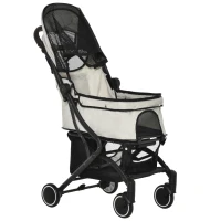 PawHut Travel Pet Stroller for Dogs, Cats, One-Click Fold Jogger Pushchair with Aluminum Frame, EVA Wheels, Brakes, Basket Storage, Safety Belts, Adjustable Canopy, Zippered Mesh Window Door, Beige(m-12)