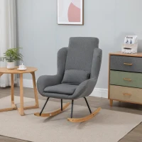HOMCOM Modern Rocking Chair with Removable Lumbar Pillow Fabric Sofa Armchair with Thick Padding, Metal Frame, Wood Base for Living Room, Light Gray(m-7)