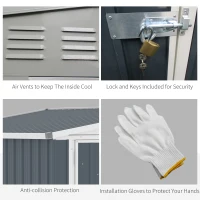 Outsunny 4' x 8' Outdoor Storage Shed Lean to Shed Outdoor Metal Tool Shed with Lockable Door and Air Vents, Dark Grey(m-6)