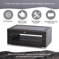 Outsunny Wicker Coffee Table with Height Adjustable Feet, 2 Tier Storage Shelf, Rattan Wicker Patio Table with Deluxe Slatted Top for Outdoor, Patio, Garden, Backyard, Mixed Grey(m-8)