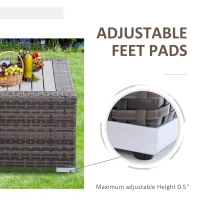 Outsunny Wicker Coffee Table with Height Adjustable Feet, 2 Tier Storage Shelf, Rattan Wicker Patio Table with Deluxe Slatted Top for Outdoor, Patio, Garden, Backyard, Mixed Grey(m-4)
