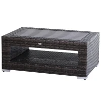 Outsunny Wicker Coffee Table with Height Adjustable Feet, 2 Tier Storage Shelf, Rattan Wicker Patio Table with Deluxe Slatted Top for Outdoor, Patio, Garden, Backyard, Mixed Grey(m-1)