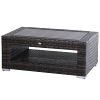 Outsunny Wicker Coffee Table with Height Adjustable Feet, 2 Tier Storage Shelf, Rattan Wicker Patio Table with Deluxe Slatted Top for Outdoor, Patio, Garden, Backyard, Mixed Grey(m-11)