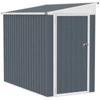 Outsunny 4' x 8' Outdoor Storage Shed Lean to Shed Outdoor Metal Tool Shed with Lockable Door and Air Vents, Dark Grey(m-2)
