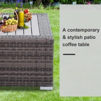 Outsunny Wicker Coffee Table with Height Adjustable Feet, 2 Tier Storage Shelf, Rattan Wicker Patio Table with Deluxe Slatted Top for Outdoor, Patio, Garden, Backyard, Mixed Grey(m-9)