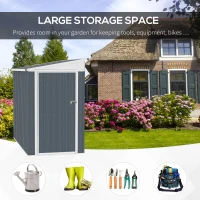 Outsunny 4' x 8' Outdoor Storage Shed Lean to Shed Outdoor Metal Tool Shed with Lockable Door and Air Vents, Dark Grey(m-5)