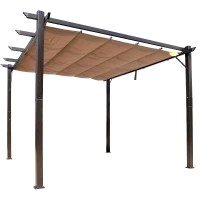 Outsunny 10' x 10' Outdoor Pergola Aluminum Gazebo w/ Retractable Canopy for Patio, Backyard, Party, Brown(m-11)