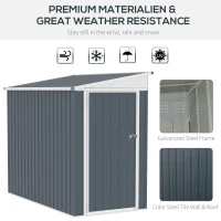 Outsunny 4' x 8' Outdoor Storage Shed Lean to Shed Outdoor Metal Tool Shed with Lockable Door and Air Vents, Dark Grey(m-4)