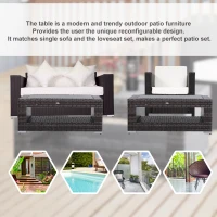 Outsunny Wicker Coffee Table with Height Adjustable Feet, 2 Tier Storage Shelf, Rattan Wicker Patio Table with Deluxe Slatted Top for Outdoor, Patio, Garden, Backyard, Mixed Grey(m-7)