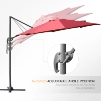 Outsunny Φ9.6' Round Patio Hanging Offset Umbrella Aluminum Outdoor Cantilever Crank Market Parasol Garden Sun Canopy Shelter 360° Rotation w/ Cross Base Wine Red(m-5)