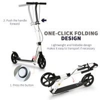 Soozier Foldable Kick Scooter for Teens Ages 12 Years and Up, Lightweight Scooters with Big Wheels, Adjustable Handlebars, One-Kick Open Mechanism and Dual Brakes System for Adult Teenage, White(m-7)