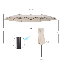 Outsunny 15ft Double-Sided Patio Umbrella Rectangular Parasol Sun Shelter Canopy Shade UV Protection w/ Hand Crank(m-2)