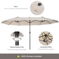 Outsunny 15ft Double-Sided Patio Umbrella Rectangular Parasol Sun Shelter Canopy Shade UV Protection w/ Hand Crank(m-10)
