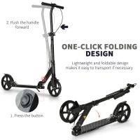 Soozier Foldable Kick Scooter for Teens Ages 12 Years and Up, Lightweight Scooters with Big Wheels, Adjustable Handlebars, One-Kick Open Mechanism and Dual Brakes System for Adult Teenage, Black(m-6)
