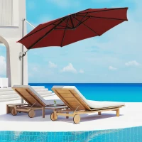 Outsunny Φ9.6' Round Patio Hanging Offset Umbrella Aluminum Outdoor Cantilever Crank Market Parasol Garden Sun Canopy Shelter 360° Rotation w/ Cross Base Wine Red(m-10)