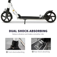 Soozier Foldable Kick Scooter for Teens Ages 12 Years and Up, Lightweight Scooters with Big Wheels, Adjustable Handlebars, One-Kick Open Mechanism and Dual Brakes System for Adult Teenage, White(m-8)
