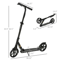 Soozier Foldable Kick Scooter for Teens Ages 12 Years and Up, Lightweight Scooters with Big Wheels, Adjustable Handlebars, One-Kick Open Mechanism and Dual Brakes System for Adult Teenage, Black(m-3)
