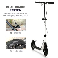 Soozier Foldable Kick Scooter for Teens Ages 12 Years and Up, Lightweight Scooters with Big Wheels, Adjustable Handlebars, One-Kick Open Mechanism and Dual Brakes System for Adult Teenage, White(m-5)